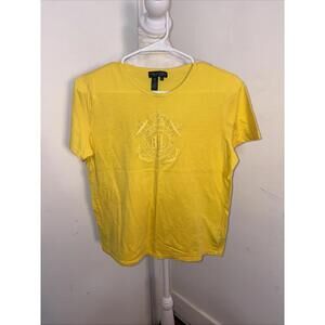 Lauren Ralph Lauren crest embroidered tee babydoll yellow women's size M